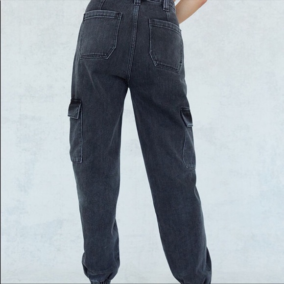 Pacsun high waisted boyfriend cargo Jean Joggers Black 0178 - Picture 2 of 10